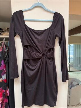 Sleek Black Long-Sleeve Cutout Ring Mini Dress